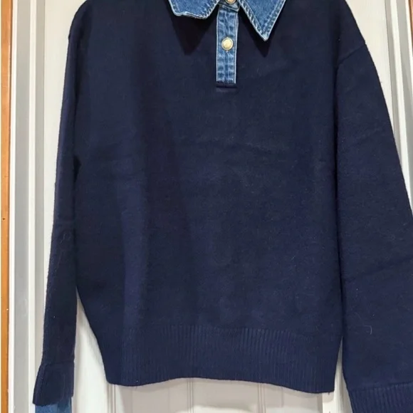 Commense Black Sweater Top with Denim Accents - Picture 5 of 5